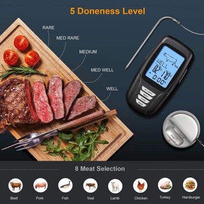 Ασύρματο Ψηφιακό Θερμόμετρο Κρέατος BBQ με 5 Ενδείξεις Ψησίματος