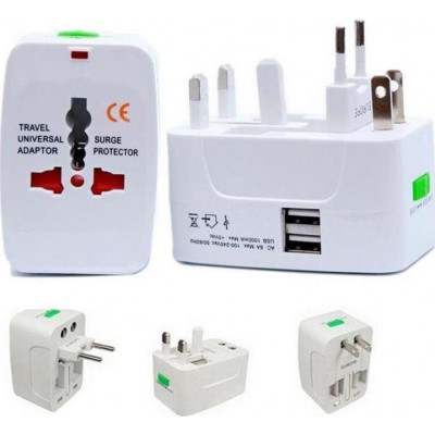 Ταξιδιωτικός Αντάπτορας Πρίζας Universal Travel Adaptor με Προστασία & 2 Θύρες USB