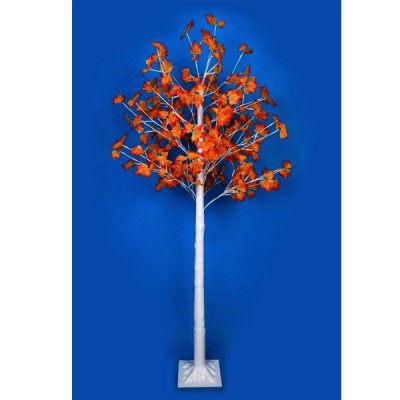 Διακοσμητικό Δέντρο 180εκ με Πορτοκαλί Φύλλα και Λευκό Κορμό με Φωτισμό Led