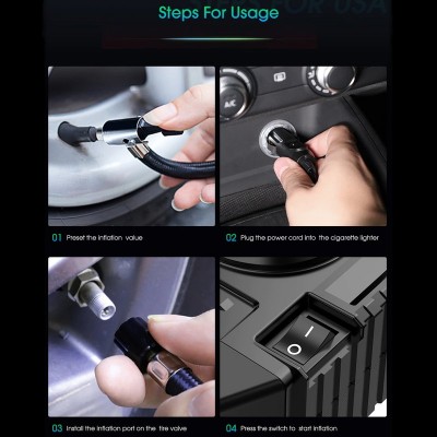 Mini Τρόμπα Έκτακτης Ανάγκης Αυτοκινήτου 90 PSI CarSun® με Φακό, Οθόνη LED για Προβολή Πίεσης, 12V Κομπρεσέρ Αέρος