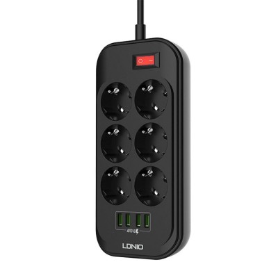 Πολύπριζο Ασφαλείας με 6 Πρίζες και 4 Θέσεις USB - LDNIO SE6403
