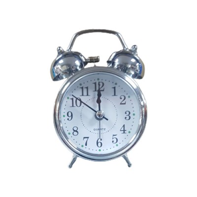 Μεταλλικό Ασημί Retro Επιτραπέζιο Ρολόι Ξυπνητήρι 13x8x5εκ