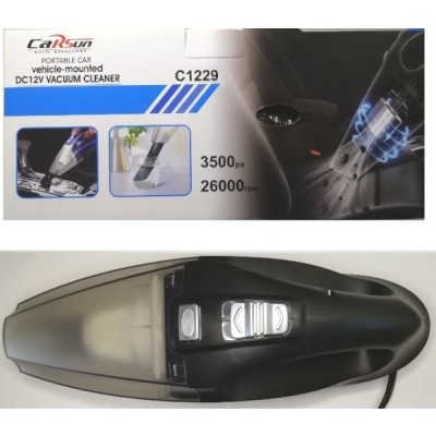 Carsun Σκουπάκι Αυτοκινήτου Στερεών / Υγρών με Καλώδιο Αναπτήρα 12V Μαύρο