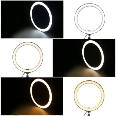 Φωτογραφικό Φωτιστικό Δαχτυλίδι LED 26cm USB με Ρυθμιζόμενο Θερμό & Ψυχρό Φωτισμό - Dimmer - Τρίποδο & 3 Βάσεις Στήριξης Κινητού - Ring Light Lamp