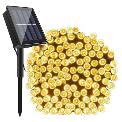 Ηλιακά Χριστουγεννιάτικα Λαμπάκια Θερμού Φωτισμού - Φωτάκια LED Εξωτερικού Χώρου (100 λαμπάκια) με Φωτοβολταϊκό Πάνελ - 12m