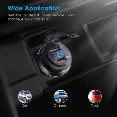 Διπλός USB Αδιάβροχος Φορτιστής & Βολτόμετρο έως 15V με LED Οθόνη - για Μηχανή / Μοτοσικλέτα & Σκάφος