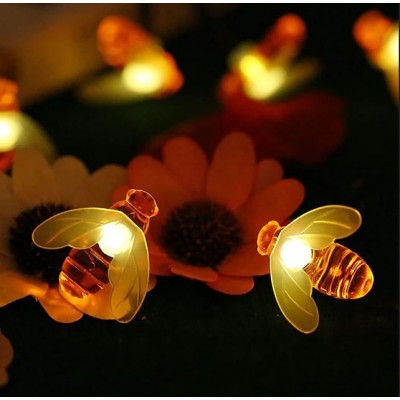 20 Αδιάβροχα Ηλιακά Χριστουγεννιάτικα Λαμπάκια Μέλισσες LED σε Σειρά 5m Θερμού Λευκού Φωτισμού