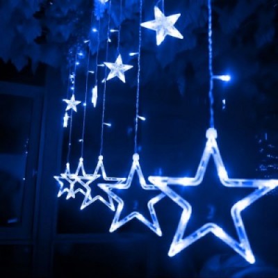 LED Χριστουγεννιάτικα Φωτάκια Ασύμμετρη Κουρτίνα 3μ σε Σχήμα Αστεριού με Μπλέ Φώς LED Christmas Lights Star