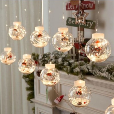 Χριστουγεννιάτικη Κουρτίνα Led 3Μ με 10 Φωτιζόμενες Διάφανες Πλαστικές Μπάλες με Χριστουγεννιάτικο Δέντρο 6162-07