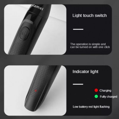 Kemei Αδιάβροχη Επαναφορτιζόμενη Ξυριστική Μηχανή 3 σε 1 3W Ρυθμιζόμενου Μήκους Κοπής με 3 Κεφαλές για Σώμα, Πρόσωπο & Μύτη KM-114