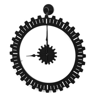 Ξύλινο Μαύρο Ασύμμετρο Υψηλής Ποιότητας Pολόι Tοίχου Γρανάζι 50x59 cm