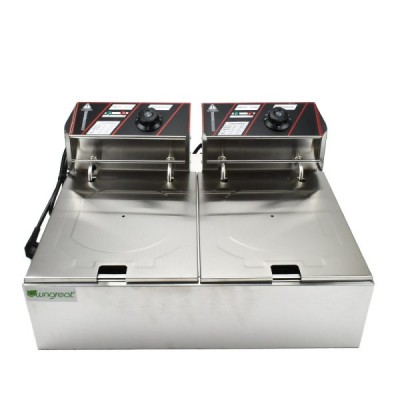 Ανοξείδωτη Επαγγελματική Διπλή Φριτέζα 5000W 12L με Καλάθια Τηγανίσματος με Λαβή & Ρυθμιζόμενο Θερμοστάτη