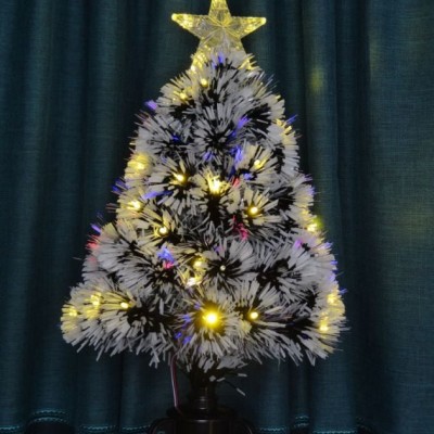 Mini Εντυπωσιακό Χιονισμένο Χριστουγεννιάτικο Δέντρο 60εκ Πολύχρωμης Οπτικής ίνας & Λαμπάκια LED Θερμού Φωτισμού Snowy