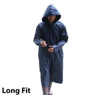Μακρύ Αδιάβροχο - Αντιανεμικό τύπου Καπαρντίνα Long Fit με Κουκούλα & Φερμουάρ 150cm One Size Blue Black Raincoat