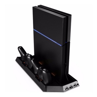 Dobe Κάθετη Διπλή Βάση Φόρτισης Χειριστηρίων PS4 & Stand με Ανεμιστήρα Κονσόλας με 3 x USB Θύρες Φόρτισης - PS4 Console Cooling Stand Dobe & Controller Charger