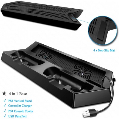 Dobe Κάθετη Διπλή Βάση Φόρτισης Χειριστηρίων PS4 & Stand με Ανεμιστήρα Κονσόλας με 3 x USB Θύρες Φόρτισης - PS4 Console Cooling Stand Dobe & Controller Charger