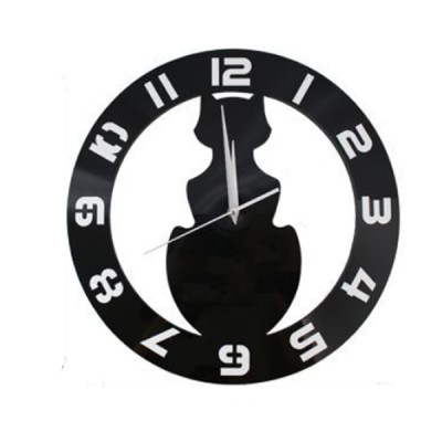 Πλαστικό  Μαύρο Ρολόι Τοίχου με Φιγούρα Γάτας 39x39cm