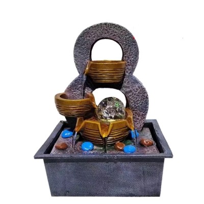 Minimal Διακοσμητικό Συντριβάνι Feng Shui με 3 Πυθάρια Τρεχούμενο Νερό και Πολύχρωμο Φωτισμό LED 21x15.5x28 εκ