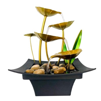 Minimal Διακοσμητικό Συντριβάνι Feng Shui με Χρυσά Νούφαρα Τρεχούμενο Νερό και Πολύχρωμο Φωτισμό LED 20.5x20.5x28.5 εκ