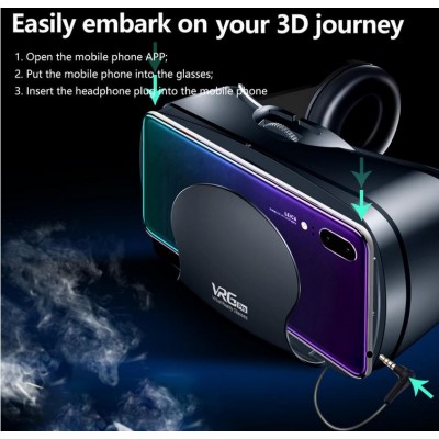VRG PRO Headset Γυαλιά Εικονικής Πραγματικότητας με Ενσωματωμένα Ακουστικά για Κινητά από 5″ έως 7″