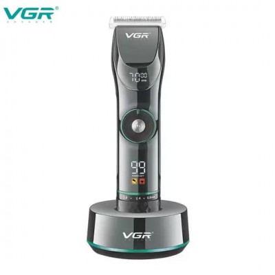 VGR Επαναφορτιζόμενη Επαγγελματική Κουρευτική Μηχανή 10W Ρυθμιζόμενου Μήκους Κοπής με 15 Ταχύτητες & LCD Οθόνη V-256
