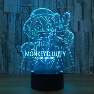 LED 3D Τρισδιάστατο Φωτιστικό Illusion Led One Piece Monkey D. Luffy Figure