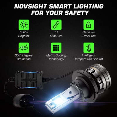 2 x Novsight Λαμπτήρες LED Φώτα Πορείας Αυτοκινήτου 12/24V H4 120W (2x60W) 22000LM 6500K IP68 A500 N37