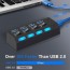 TREQA Αντάπτορας - USB HUB Γρήγορης Φόρτισης & Μεταφοράς Δεδομένων έως 5Gbps με 4 Θύρες USB 3.0 LED Φωτισμό Λειτουργίας & Διακόπτες On/ Off