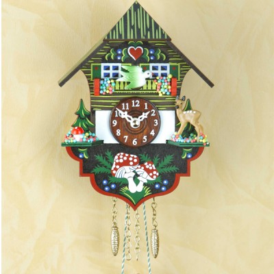 Ξύλινο Ρολόι Κουκουλίνο Εκκρεμές με Αλπικό Σπιτάκι, Ελάφι, Κινούμενο Πουλί 17cm