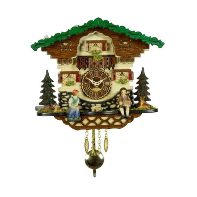 Ξύλινο Ρολόι Kουκολίνο με Αναπαράσταση Παραδοσιακού Σπιτιού και 2 Φιγούρες 11cm