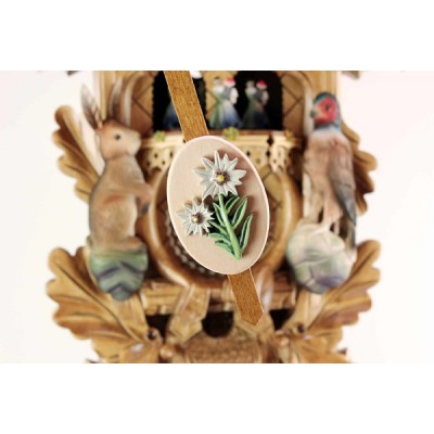 Ξύλινο Επιτραπέζιο Ρολόι Κούκος, Xειροποίητος Σκαλιστός, με Μουσική και Χορευτές, Σκαλιστό Πουλί και Λαγό 30cm