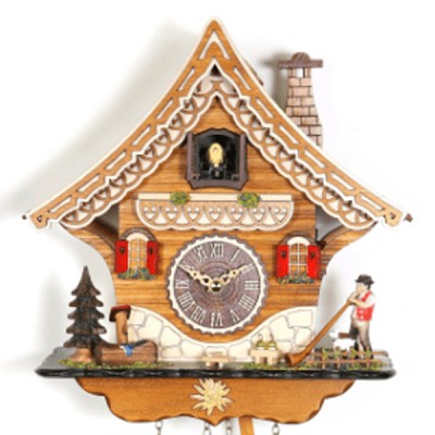 Ξύλινο Ρολόι Κούκος Παράσταση Αλπικού Σπιτιού, Μουσικό με Αλπικό Κόρνο και Μουσική 27cm