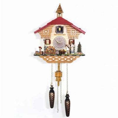 Ξύλινο Ρολόι Κούκος , Παράσταση Παραδοσιακού Σπιτιού, Εκκρεμές, Νερόμυλος 30cm