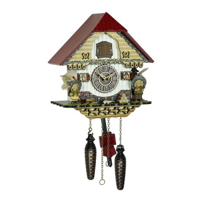 Ξύλινο Ρολόι Κούκος με Χειροποίητη Παράσταση Αλπικού Σπιτιού με Φθινοπωρινές Φιγούρες & Μουσική 22cm
